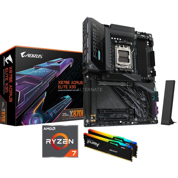ALTERNATE - Upgrade Kit X870E AORUS ELITE X3D + Ryzen 7 9800X3D + 32 GB - Image 1